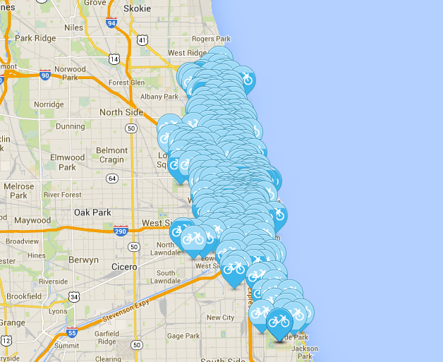 Just a few Divvy locations in Chicago!  (Photo from divvybikes.com